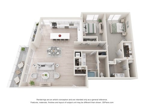 Floor plan for 2 beds, 2 baths, 1638 sqft